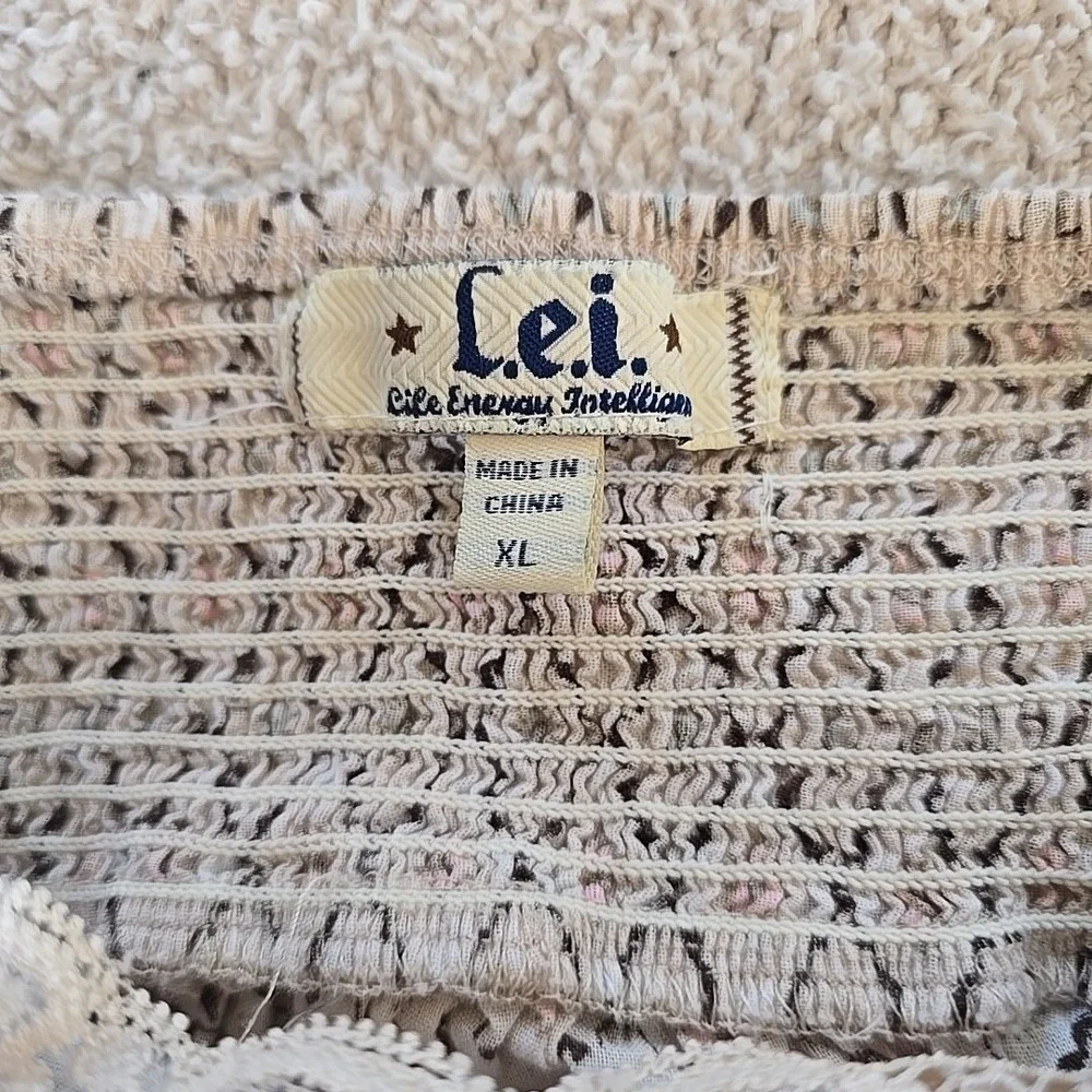 LEI Cream Diamond Pattern Babydoll Cami Tank Top Lace Trim Padded Bra Y2K 90s XL